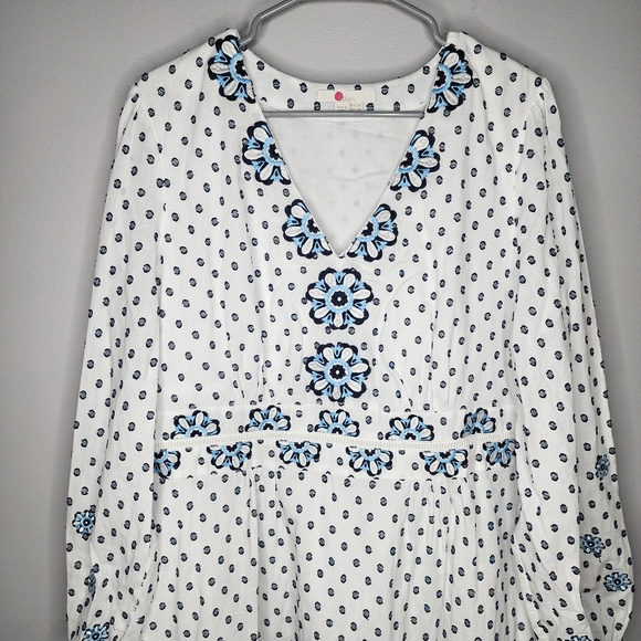 Boden Flossie Swiss Dot Embroidered Floral Midi Dress White and Blue Size 18R - Picture 2 of 15